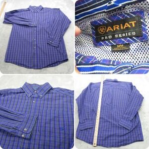 Ariat Pro Series Shirt Mens Medium Purple Plaid Pocket‎ Long Sleeve Button Down